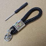 Brand New Cadillac Black BV STYLE CALF Braided Leather Strap Keychain Keyring