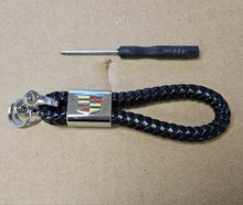 Load image into Gallery viewer, Brand New Cadillac Black BV STYLE CALF Braided Leather Strap Keychain Keyring