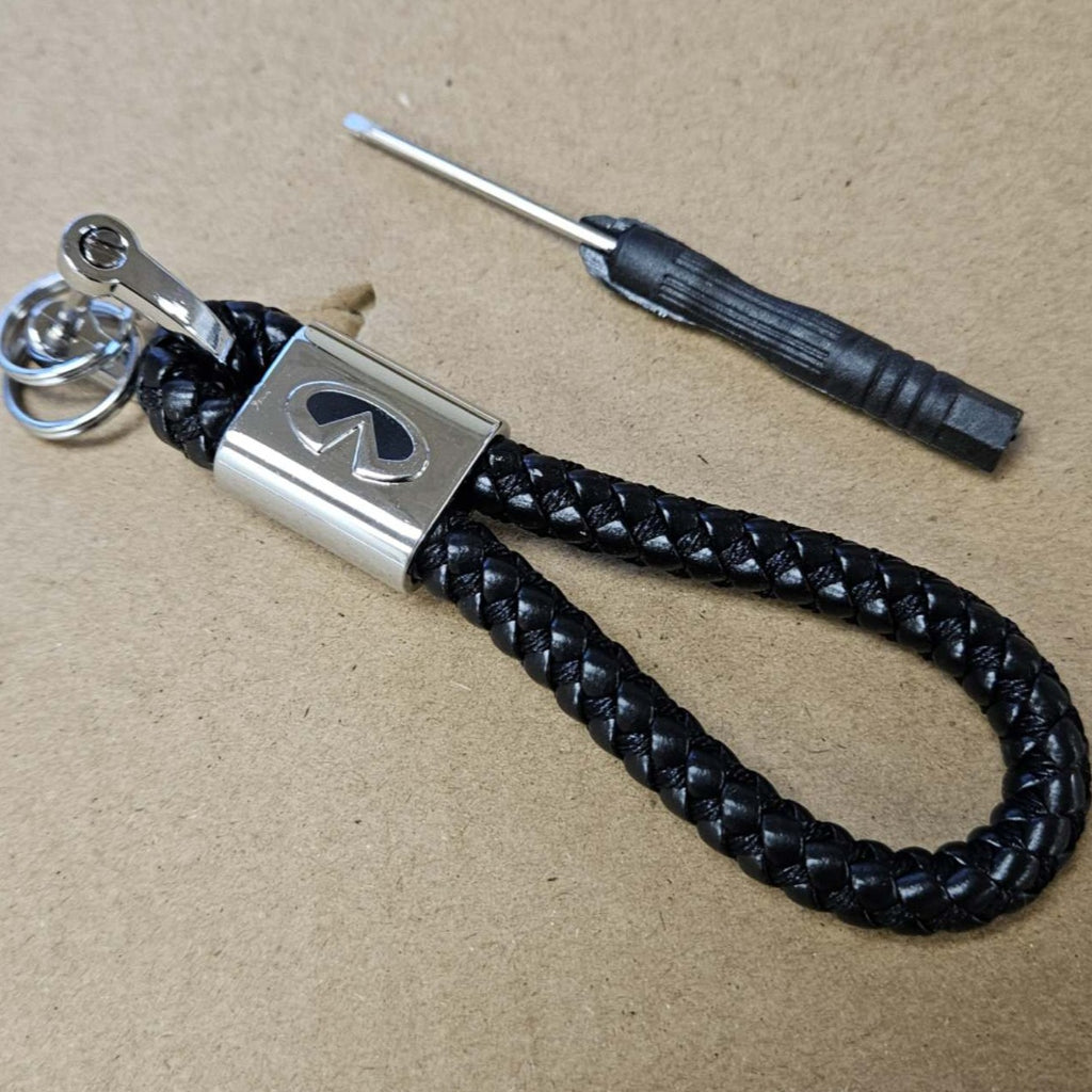 Brand New Infiniti Black BV STYLE CALF Braided Leather Strap Keychain Keyring