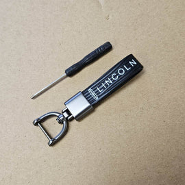 Brand New Lincoln Black Leather Strap Keychain Keyring