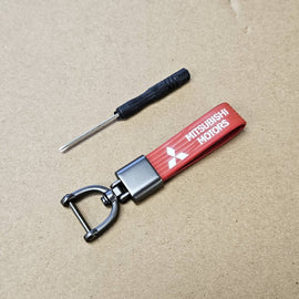 Brand New Mitsubishi Red Leather Strap Keychain Keyring