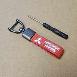 Brand New Mitsubishi Red Leather Strap Keychain Keyring