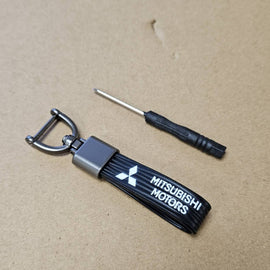 Brand New Mitsubishi Black Leather Strap Keychain Keyring
