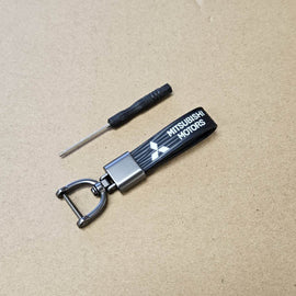 Brand New Mitsubishi Black Leather Strap Keychain Keyring