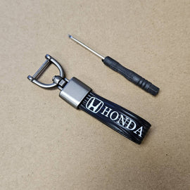 Brand New Honda Black Leather Strap Keychain Keyring