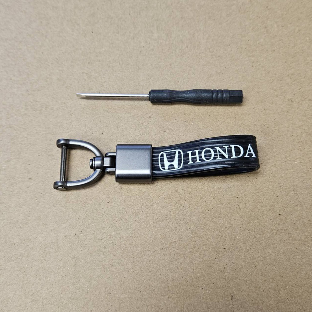 Brand New Honda Black Leather Strap Keychain Keyring