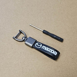 Brand New Mazda Black Leather Strap Keychain Keyring
