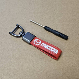 Brand New Mazda Red Leather Strap Keychain Keyring