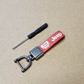 Brand New Jeep Red Leather Strap Keychain Keyring