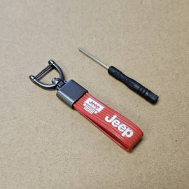 Brand New Jeep Red Leather Strap Keychain Keyring