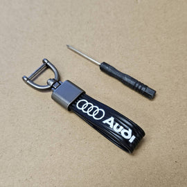 Brand New Audi Black Leather Strap Keychain Keyring