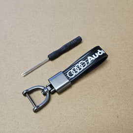 Brand New Audi Black Leather Strap Keychain Keyring
