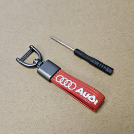 Brand New Audi Red Leather Strap Keychain Keyring