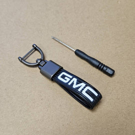 Brand New GMC Black Leather Strap Keychain Keyring