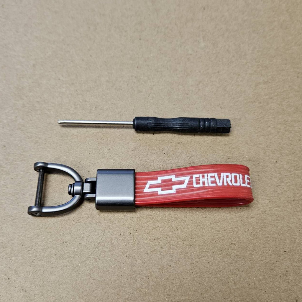 Brand New Chevrolet Red Leather Strap Keychain Keyring