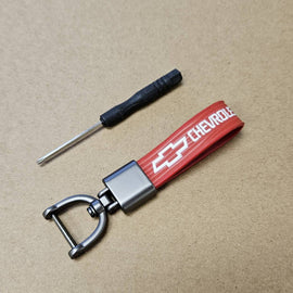 Brand New Chevrolet Red Leather Strap Keychain Keyring