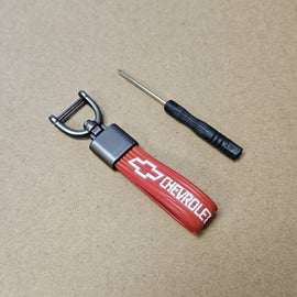 Brand New Chevrolet Red Leather Strap Keychain Keyring