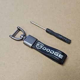 Brand New Dodge Black Leather Strap Keychain Keyring