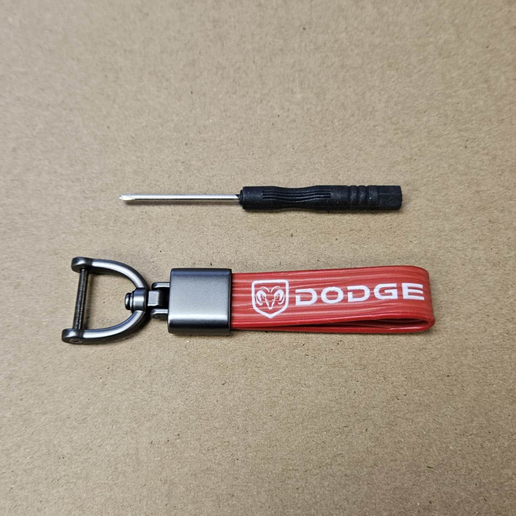 Brand New Dodge Red Leather Strap Keychain Keyring