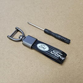 Brand New Ford Black Leather Strap Keychain Keyring