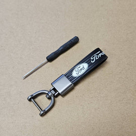 Brand New Ford Black Leather Strap Keychain Keyring