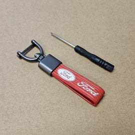 Brand New Ford Red Leather Strap Keychain Keyring