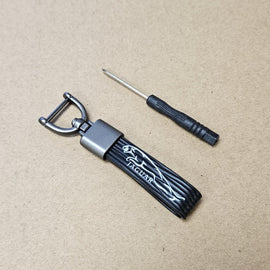 Brand New Jaguar Black Leather Strap Keychain Keyring
