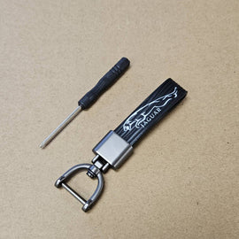 Brand New Jaguar Black Leather Strap Keychain Keyring