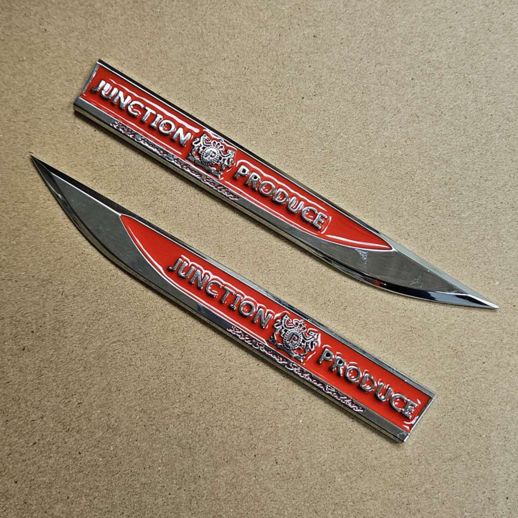 Brand New 2PCS JP JUNCTION PRODUCE RED Metal Emblem Car Trunk Side Wing Fender Decal Badge Sticker