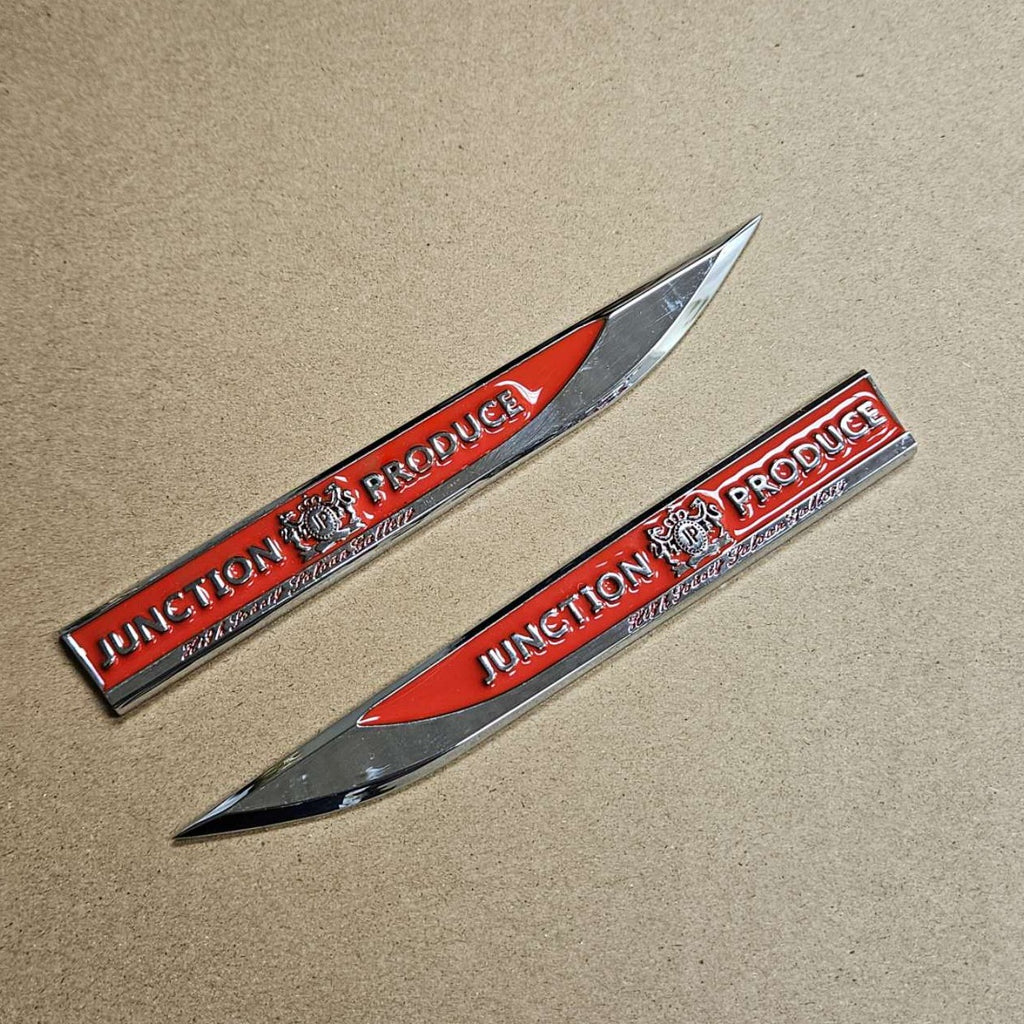 Brand New 2PCS JP JUNCTION PRODUCE RED Metal Emblem Car Trunk Side Wing Fender Decal Badge Sticker