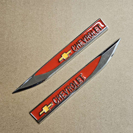 Brand New 2PCS CHEVROLET Red Metal Emblem Car Trunk Side Wing Fender Decal Badge Sticker