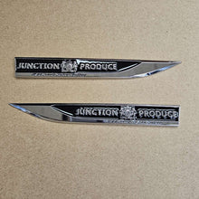 Load image into Gallery viewer, Brand New 2PCS JP JUNCTION PRODUCE Black Metal Emblem Car Trunk Side Wing Fender Decal Badge Sticker