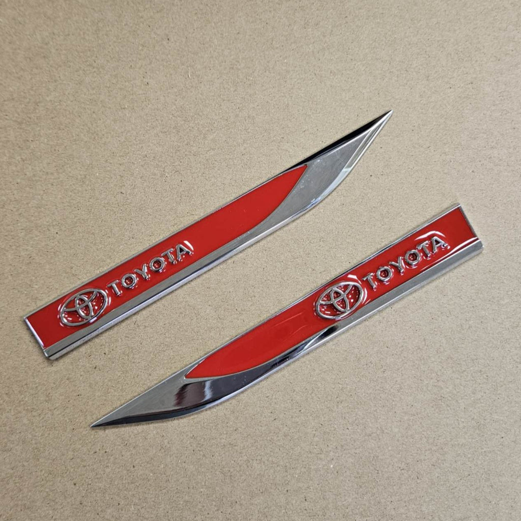 Brand New 2PCS TOYOTA RED Metal Emblem Car Trunk Side Wing Fender Decal Badge Sticker