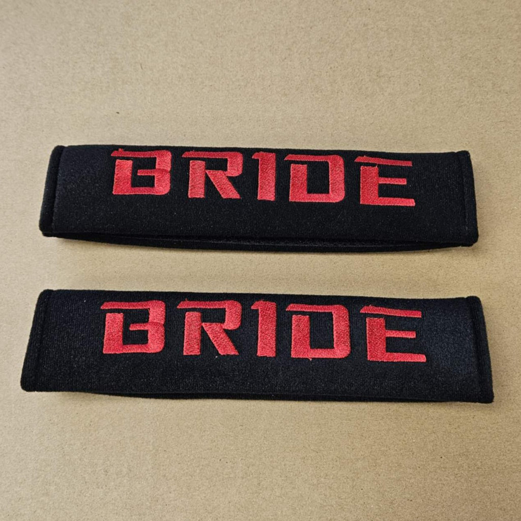 Brand New 2PCS JDM BRIDE Black Racing Logo Embroidery Seat Belt Cover Shoulder Pads
