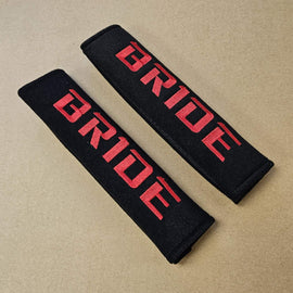 Brand New 2PCS JDM BRIDE Black Racing Logo Embroidery Seat Belt Cover Shoulder Pads