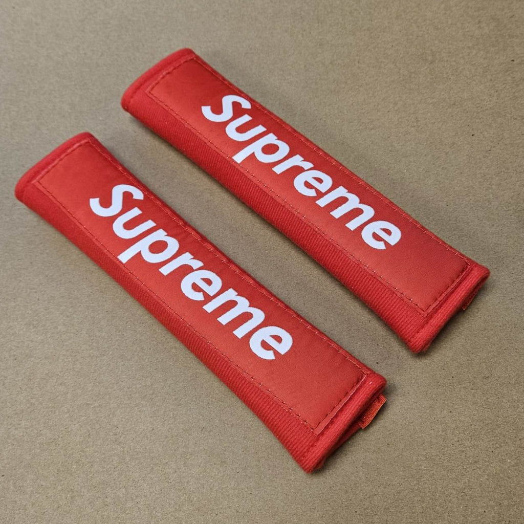 Brand New 2PCS SUPREME RED Racing Logo Embroidery Seat Belt Cover Shoulder Pads