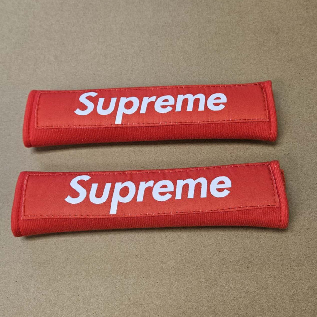 Brand New 2PCS SUPREME RED Racing Logo Embroidery Seat Belt Cover Shoulder Pads