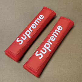 Brand New 2PCS SUPREME RED Racing Logo Embroidery Seat Belt Cover Shoulder Pads