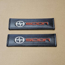 Load image into Gallery viewer, Brand New Universal 2PCS SCION Carbon Fiber Car Seat Belt Covers Shoulder Pad Cushion