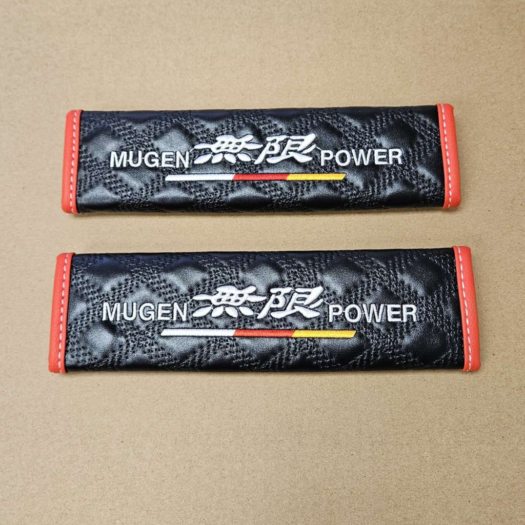Brand New 2PCS Mugen Power Black Leather Auto Car Seat Belt Covers Shoulder Pads Cushion