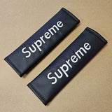 Brand New Universal 2PCS SUPREME Black Leather Auto Car Seat Belt Covers Shoulder Pads Cushion