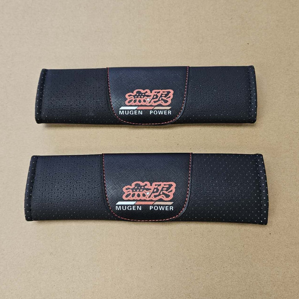 Brand New Universal 2PCS MUGEN POWER Black Leather Auto Car Seat Belt Covers Shoulder Pads Cushion