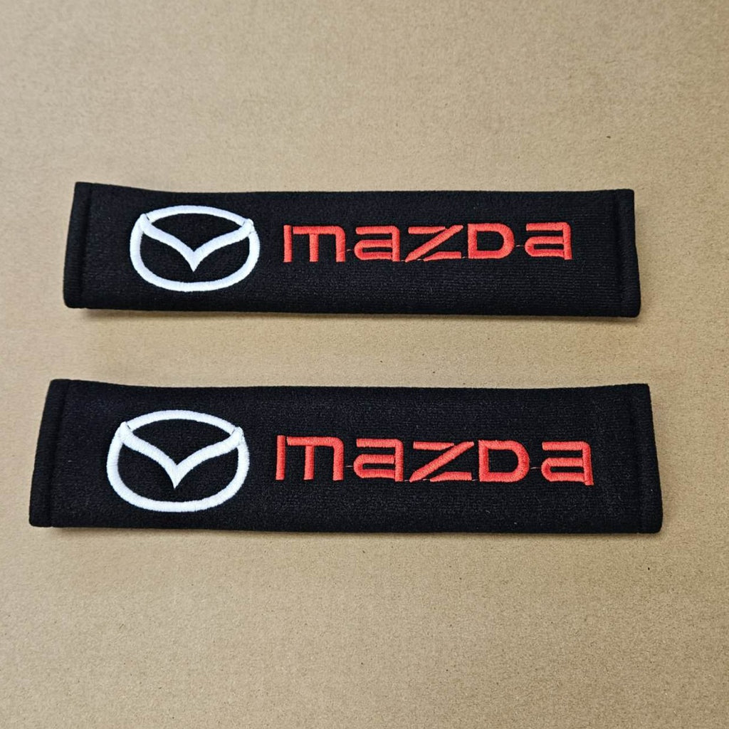 Brand New Universal 2PCS MAZDA Fabric Seat Belt Cover Shoulder Pads Cushions Black