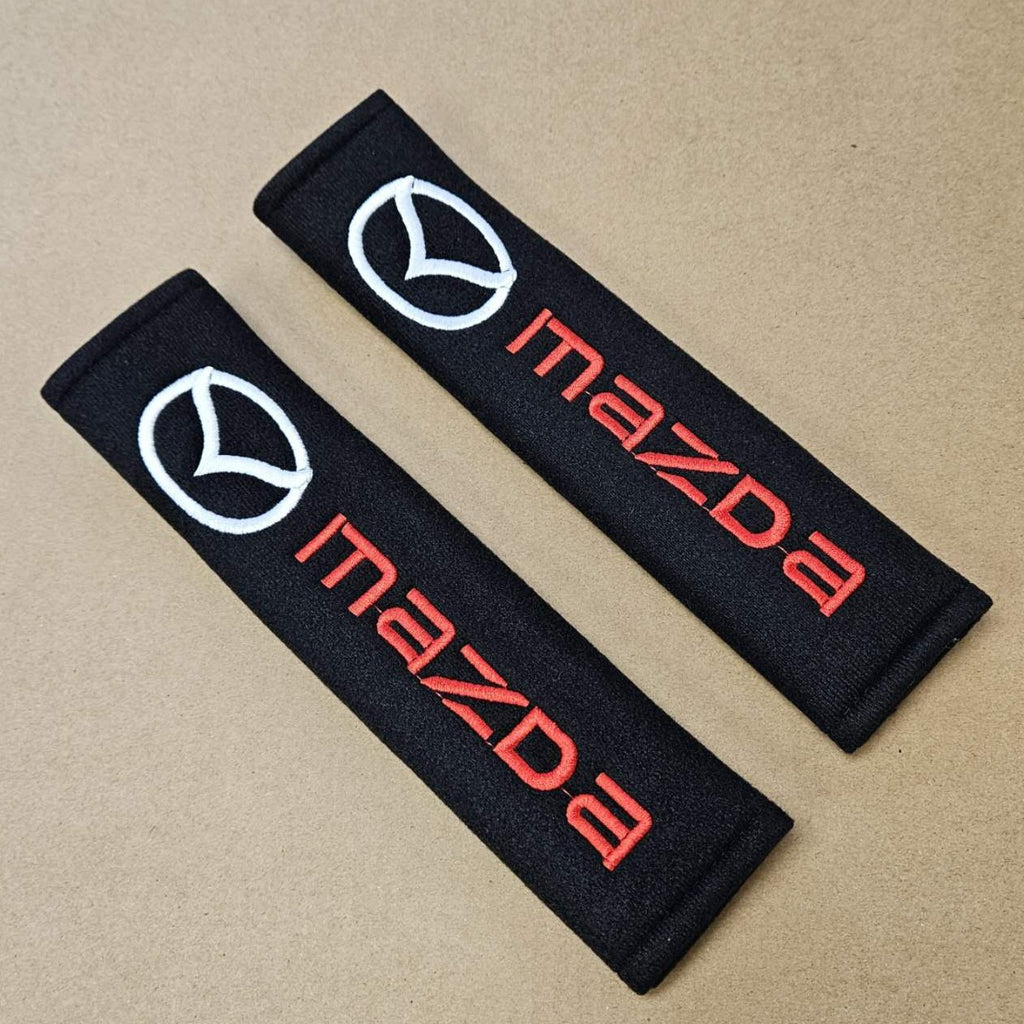 Brand New Universal 2PCS MAZDA Fabric Seat Belt Cover Shoulder Pads Cushions Black