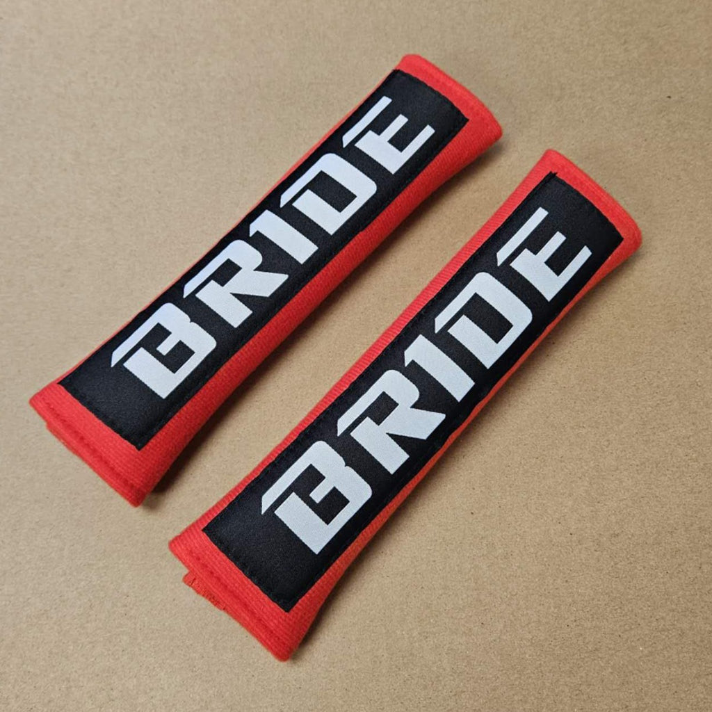 Brand New 2PCS Bride Red / Black Racing Logo Embroidery Seat Belt Cover Shoulder Pads