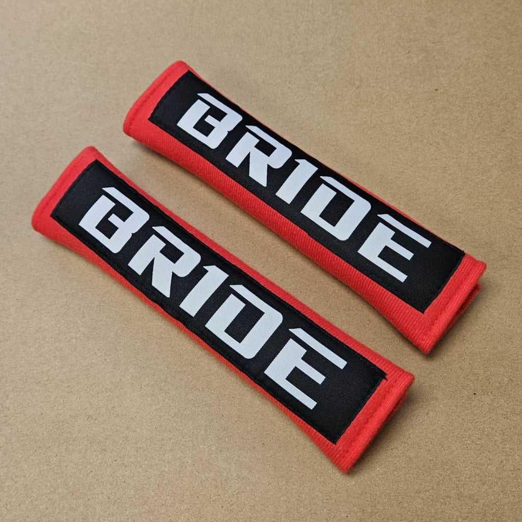 Brand New 2PCS Bride Red / Black Racing Logo Embroidery Seat Belt Cover Shoulder Pads