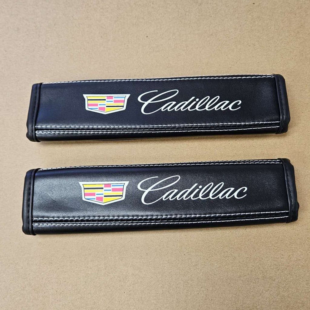 Brand New Universal 2PCS CADILLAC Black Leather Auto Car Seat Belt Covers Shoulder Pads Cushion