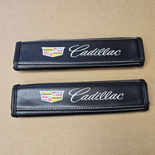 Load image into Gallery viewer, Brand New Universal 2PCS CADILLAC Black Leather Auto Car Seat Belt Covers Shoulder Pads Cushion