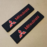 Brand New Universal 2PCS MITSUBISHI Fabric Seat Belt Cover Shoulder Pads Cushions Black
