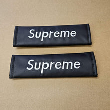 Load image into Gallery viewer, Brand New Universal 2PCS SUPREME Black Leather Auto Car Seat Belt Covers Shoulder Pads Cushion